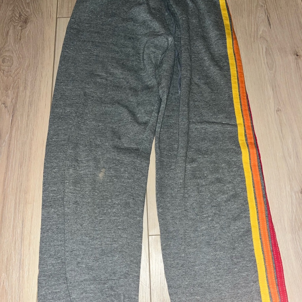 Aviator Nation Gray Sweatpants with rainbow stripe